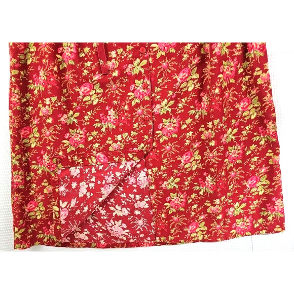 Vintage April Cornell ~Woman Size L~ Red Floral Corduroy Sleeveless Dress Pocket - Picture 9 of 9